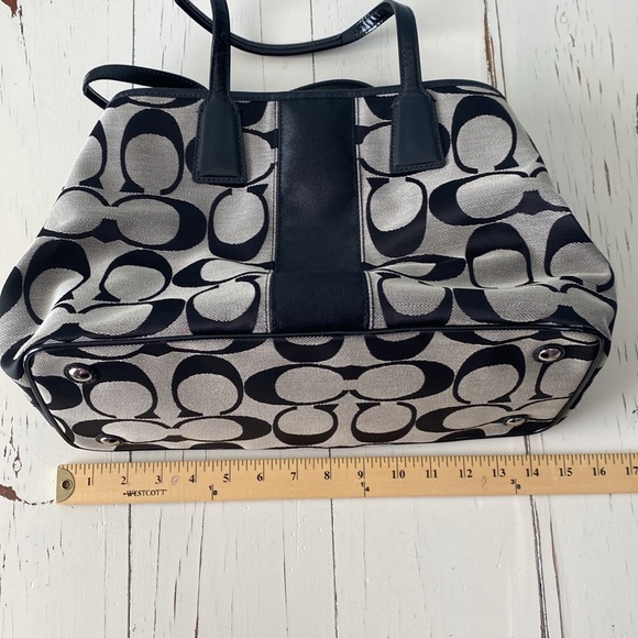 Coach Signature Stripe Carry All Satchel Bag Purse Kisslock Black - Picture 11 of 13